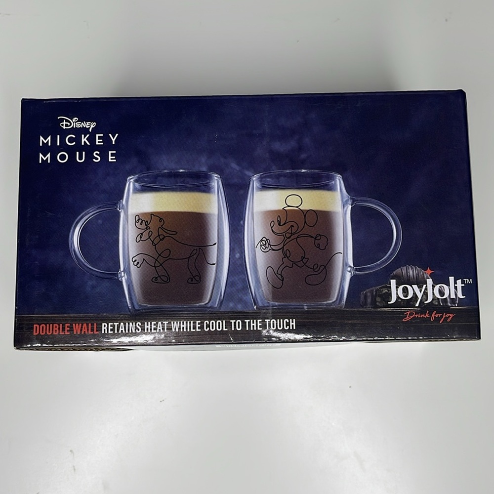 NEW JoyJolt Disney Mickey Mouse & Pluto Double Wall Glass Mugs - 5.4 oz Set of 2 - Picture 9 of 12